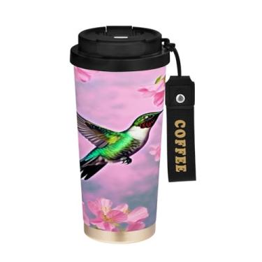 Imagem de YETTASBIN Caneca de café de viagem com isolamento térmico de 500 ml com tampa de canudo, copo à prova de derramamento e vazamento com alça para bebida quente e fria, garrafa de água de aço inoxidável