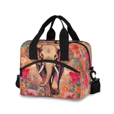 Imagem de Burbuja Lancheira Boho com isolamento de elefante para mulheres e homens, lancheira portátil com alça de ombro removível, lancheira para viagem, piquenique, escritório, trabalho
