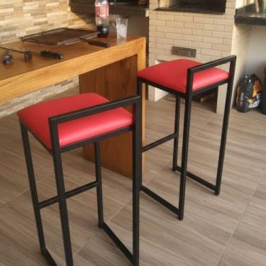 Imagem de Kit Banqueta Alta Ideal para Cozinha Balcão Bar Area Gourmet Aço C/ En