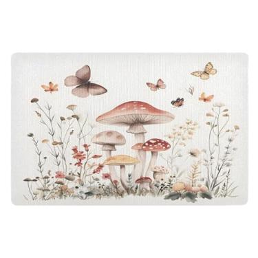 Imagem de Qilmy Capachos de flores silvestres e borboletas ao ar livre 81 x 50 cm, tapete de boas-vindas interno, tapetes de banho fofos, capacho frontal antiderrapante para entrada, pátio, áreas de alto
