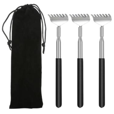 Imagem de 3 unidades de Arranhador Retrátil Portátil Estendível Massager Aço Inoxidável Ferramenta Arranhar com Saco Armazenamento para Homens e Mulheres