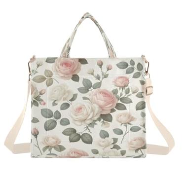 Imagem de Burbuja Sacola feminina de rosas românticas, bolsa tiracolo de veludo cotelê, bolsa transversal para compras, trabalho, viagem, P, B282, Small