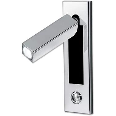 Imagem de Luminária de parede embutida com foco para cabeceira, estilo engenheiro/hotel - Luminária de cabeceira LED para quarto, giratória 360° e dobrável, com interruptor de pressão (latão escovado)