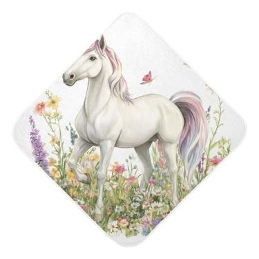 Imagem de Burbuja Toalha de banho para bebê de jardim de flores de unicórnio em aquarela - Toalha com capuz de musselina macia e absorvente para recém-nascidos, 76 x 76 cm