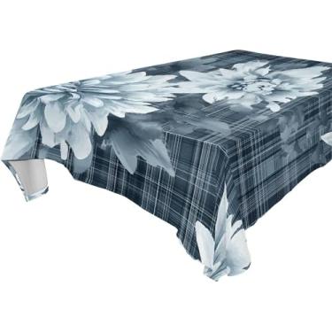 Imagem de Burbuja Toalha de mesa xadrez com flores de crisântemo, toalha de mesa retangular, anti-rugas, grossa para decoração de jantar, cozinha, festa, 152 x 304 cm