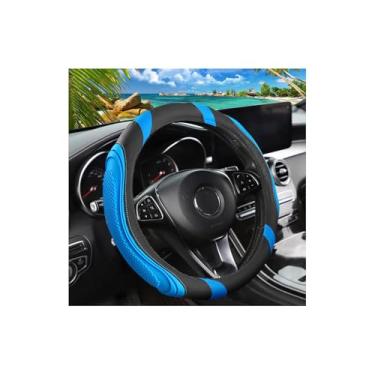 Imagem de Osilly Capa de volante de couro de carro de 38 cm, acessórios automotivos, elástico, respirável, antiderrapante, protetor de roda macio para homens e mulheres, adequado para SUVs, caminhões, veículos
