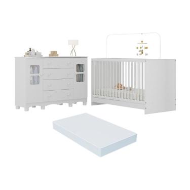 Imagem de Berço 3 em 1 com Colchão Incluso e Cômoda 2 Portas 4 Gavetas Luna Multimóveis MP4758