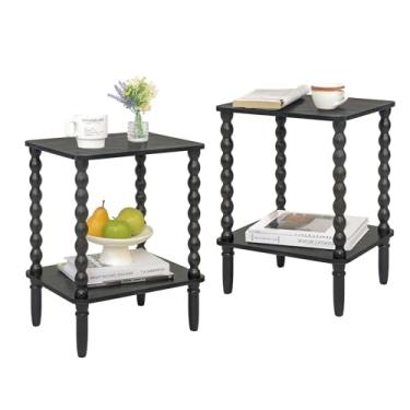 Imagem de Fultyle Conjunto de 2 mesas de extremidade, mesa lateral pequena com prateleira de armazenamento, mesas de cabeceira para quarto, conjunto de 2 para sala de estar, escritório e espaços pequenos (preto