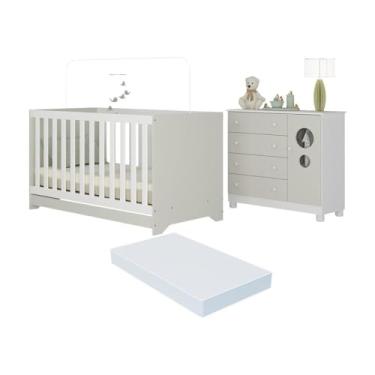 Imagem de Berço Americano 3 em 1 com Colchão Incluso e Cômoda 1 Porta 4 Gavetas Bombom Multimóveis Mp4716 Branco/off White