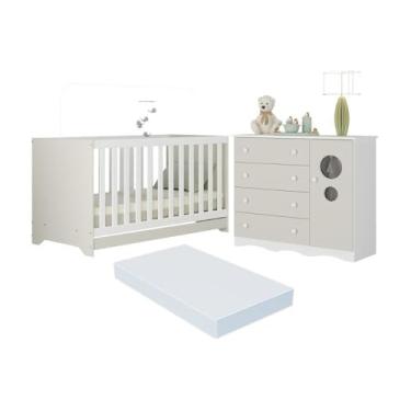 Imagem de Berço Americano 3 em 1 com Colchão Incluso e Cômoda 1 Porta 4 Gavetas Sonho Multimóveis Mp4717 Branco/off White