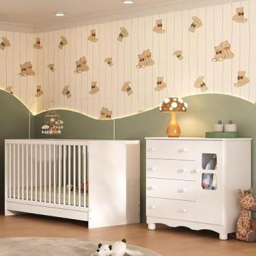 Imagem de Berço 3 em 1 para Colchão 130x60cm com Cômoda 1 Porta 4 Gavetas Luna Multimóveis Mp4742 Branco