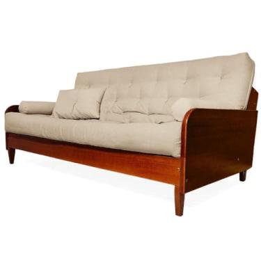 Imagem de Sofá Cama Paris Ii Sarja em Madeira Maciça Cor Imbuia - Bege Claro