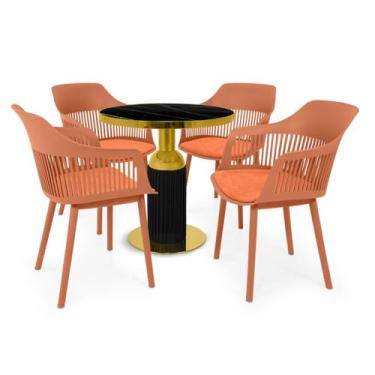 Imagem de Conjunto Mesa de Jantar Redonda Imperial 70cm Preta com 4 Cadeiras Estofadas Marcela - Marrom