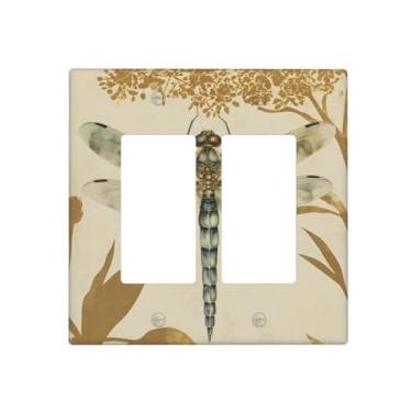 Imagem de Indokyeyqaz Placa decorativa para interruptor de luz retrô libélula duplo, placas de parede decorativas, 2 placas de interruptor e capas de tomada 11,7 x 11,4 cm para quarto, banheiro, cozinha