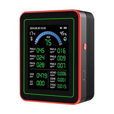 Imagem de Depisuta Monitor de Qualidade do Ar 18 Em 1 Interno, Testador de Qualidade do Ar para CO2, TVOC, HCHO, Temperatura, Umidade, VOC, PM2.5, PM1.0, PM10, Exibição de Tempo, Medidor de
