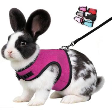 Imagem de Peitoral e coleira para hamster, à prova de fuga, colete de malha de coelho macio, fivela ajustável para coelho, furão, porquinho-da-índia, caminhar, animais pequenos, rato, rosa choque M