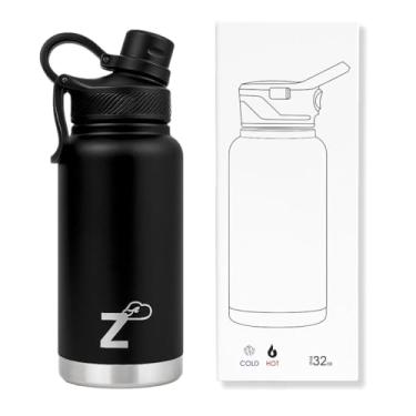 Imagem de Z PASS Garrafa Térmica 946ml em Aço Inox, Azul Marinho, Parede Dupla com Isolamento a Vácuo, Tampa Flip com Trava, Canudo Retrátil, para Bebidas Quentes e Frias (Preto)