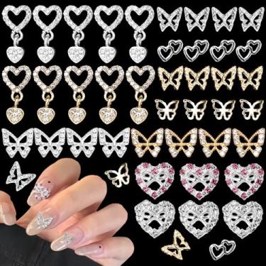 Imagem de Tatiwoo 50 Pingentes De Coração E Borboleta Para Unhas, Pedras Preciosas Em Ouro Prata, Joias Metal 3D Acessórios Faça Você Mesmo