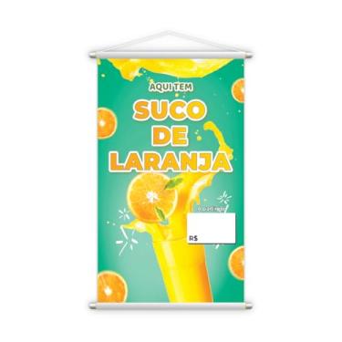Imagem de Banner Suco de Laranja, Painel Decorativo para Lanchonete, Verde e Laranja, 80x50 cm, Lona com Suporte