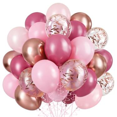 Imagem de Conjunto de balões Dusty Rose, pacote com 60 unidades, retrô, rosa, metálico, cromado, ouro rosa, pérola, rosa, macaron, rosa claro, para decoração de aniversário de meninas, chá de panela, casamento