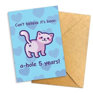 Imagem de Can't Believe It's Been A-Hole 5 Years Cartão engraçado de aniversário de bunda de gato, nota de relacionamento engraçada fofa com envelope Kraft, cartão sarcástico de 5º aniversário para casais – 20