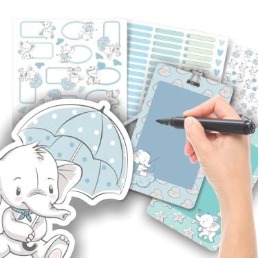 Imagem de Etiqueta Escolar Menino com TAG + Caneta (Elefante Azul, Etiquetas + 2 TAGs)