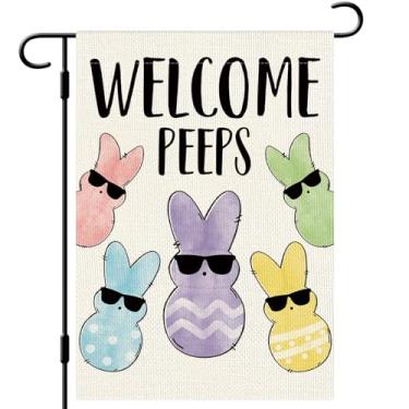 Imagem de DLZDN Bandeira de jardim coelhinho da páscoa bem-vindo bandeira peeps 30,5 x 45,7 cm dupla face vertical serapilheira fazenda quintal sinal primavera férias decoração ao ar livre