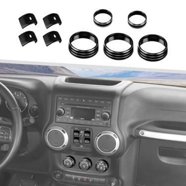 Imagem de Jimen Adequado para Jeep Wrangler JK JKU 2012-2018, 9 peças de console central, controle de ar condicionado, acabamento e botão de volume de rádio e capa de botão de interruptor de janela (preto)