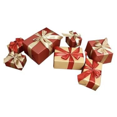 Imagem de Fenteer Conjunto de 7 caixas de presente de Natal com decoração natalina, enfeite de árvore de Natal com fita para casamento, jardim e aniversário.