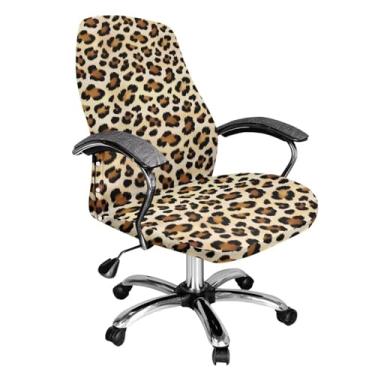 Imagem de Fiqyvagox Capa de cadeira elástica marrom bege com estampa de leopardo para cadeiras de mesa de escritório, antiderrapante, confortável, com encosto alto, fácil de remover, protetor de cadeira