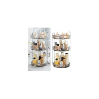 Imagem de Organizador Triplo de Plástico e Metal, 23 cm x 47 cm, Transparente, Multiuso para Cosméticos, Maquiagem, Acessórios, com 3 Compartimentos