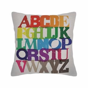 Imagem de Husandy Capas de almofada arco-íris ABC colorido alfabeto inglês capa de almofada 45 x 45 cm para festa em casa