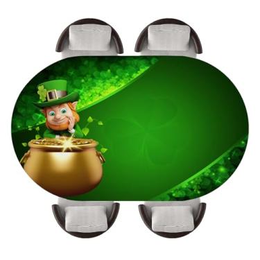 Imagem de Gthnbdx Toalha de mesa oval para Dia de São Patrício com borda elástica, impermeável, à prova de óleo, toalha de mesa elástica para uso interno e externo, estilo 14, serve para mesas ovais de 106,7 x