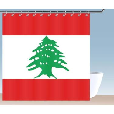 Imagem de Petite Pine Cortina de chuveiro com bandeira do Líbano de poliéster 72 × 72 polegadas com ganchos e ilhós, decoração de banheiro libanês à prova d'água 182 × 182 cm, cortinas de acessórios de banho