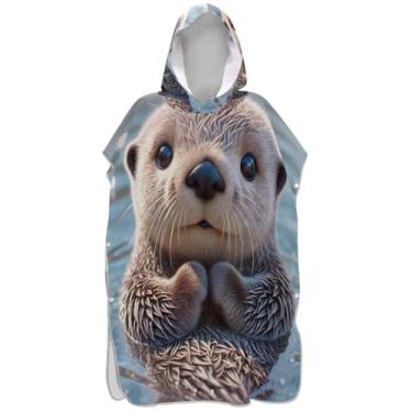 Imagem de Joisal Poncho de surfe trocador de roupão para adultos toalha de praia floral plus size ponchos de praia para homens lontra fofa