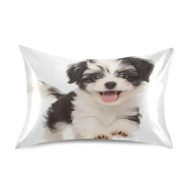 Imagem de Happy Black White Havanese Cetim Cool Fronhas Refrescante King Queen Travesseiros Padrão Fronha Linda Impressão Cama Presentes Vida Saudável Tamanho Padrão 66 cm x 50 cm