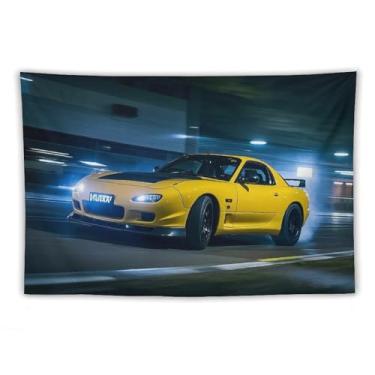 Imagem de HouLaiZhe JDM Tapeçaria de carro amarelo Drift Car Rx7 Jdm para pendurar na parede quarto decoração de casa tapeçarias estética piquenique decoração de parede arte de parede para dormitório sala de