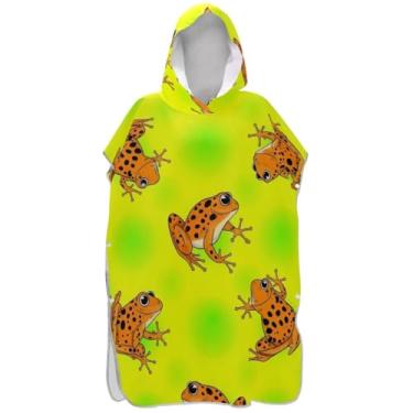Imagem de Joisal Poncho de surfe para adultos trocador de roupas de banho com capuz toalhas de banho leves laranja sapos amarelo verde homens mulheres poncho com capuz