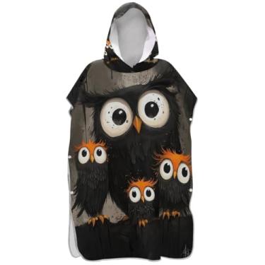 Imagem de Joisal Poncho de surf para adultos trocador com capuz toalha de banho fofa coruja absorvente mãe e pequena coruja ponchos de praia para homens