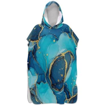 Imagem de Joisal Poncho de surfe absorvente para trocador adulto roupão de praia com capuz toalha de natação azul turquesa mármore poncho masculino com capuz