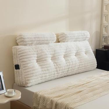 Imagem de HIGOGOGO Almofada triangular de cabeceira com 2 travesseiros cilíndricos e enchimento de espuma de memória, almofadas de sofá-cama para sentar, ler ou trabalhar com capa removível, King 193 x 50 cm