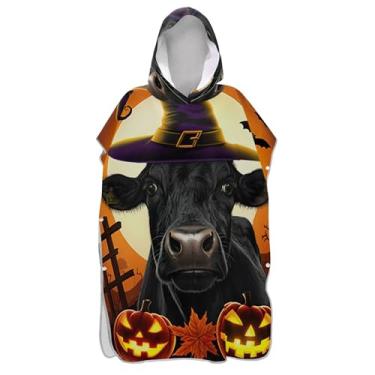 Imagem de Poncho de surfe trocador de roupão adulto praia banho com capuz toalhas de praia plus size ponchos de praia para homens preto vaca amarelo Halloween