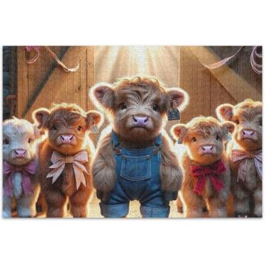 Imagem de Engraçado Highland Cows Cute Animal Puzzles 500 Peças Adultos Família Elefante Branco Presentes Quebra-cabeça Rígido Brinquedo Artwork, 20,5 x 14,9 polegadas