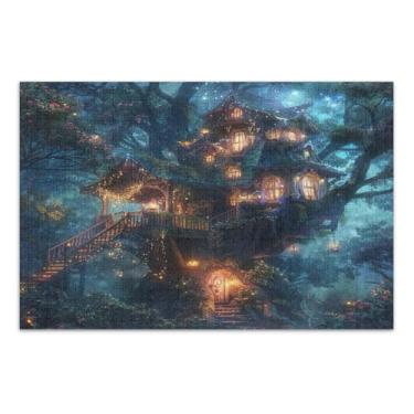 Imagem de Quebra-cabeças fáceis para adultos Fantasy Tree House com letras nas costas, 1000 peças para adultos