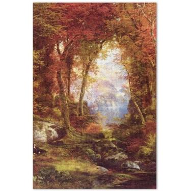 Imagem de Quebra-cabeça personalizado com estampa de árvores de Thomas Moran, 500 peças para adultos, cenário de flores, arte divertida, quebra-cabeça, elefante branco, presentes engraçados, 51 x 35 cm