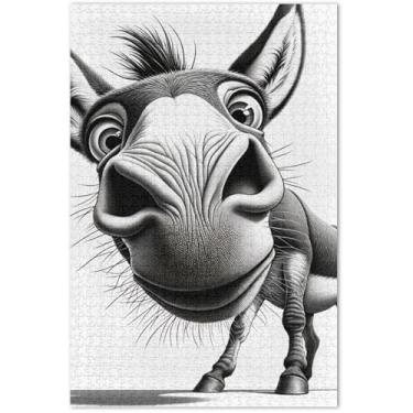 Imagem de Quebra-cabeça engraçado burro fofo cinza 500 peças para adultos pintura de arte floral quebra-cabeça cena de inverno elefante branco, 51 x 35 centímetros