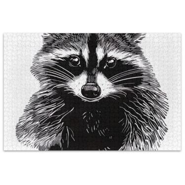 Imagem de Quebra-cabeça de animais guaxinim preto e branco 1000 peças para adultos com estampa de animal fofo brinquedo adulto divertido bobo