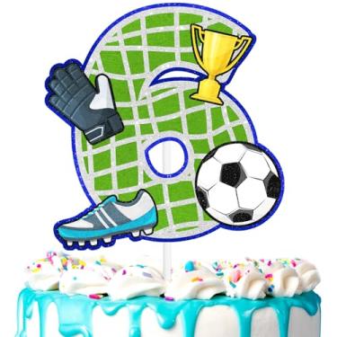 Imagem de Topo de bolo de futebol infantil 6º aniversário bola de futebol feliz decorações de futebol, festa de aniversário de menino e menina, chá de bebê, festa esportiva, suprimentos de decoração (6º)