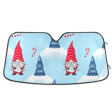 Imagem de Guarda-sóis de carro de inverno de gnomo vermelho de Natal caprichoso personalizado para para-brisa bonito retrátil dobrável caminhão carro sombra para-brisa frontal automotivo M, 139,7 cm x 70,1 cm