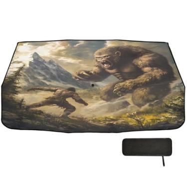 Imagem de Guarda-sol de batalha de lobo macaco gigante para para-brisas de carro, proteção térmica, viseiras de janela para carros, guarda-chuva de 147 x 75 cm para carro